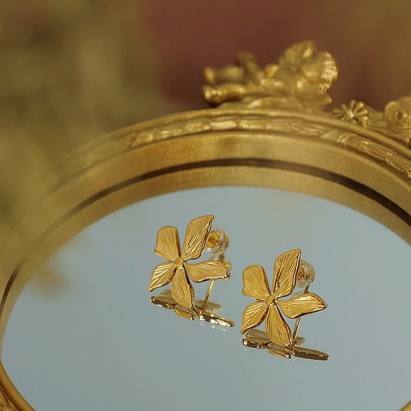 Gold Floral Earrings*Waterproof Jewelry - Picture 2 of 5